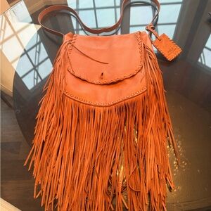 Fringed Ralph Lauren tan Leather Crossbody Bag